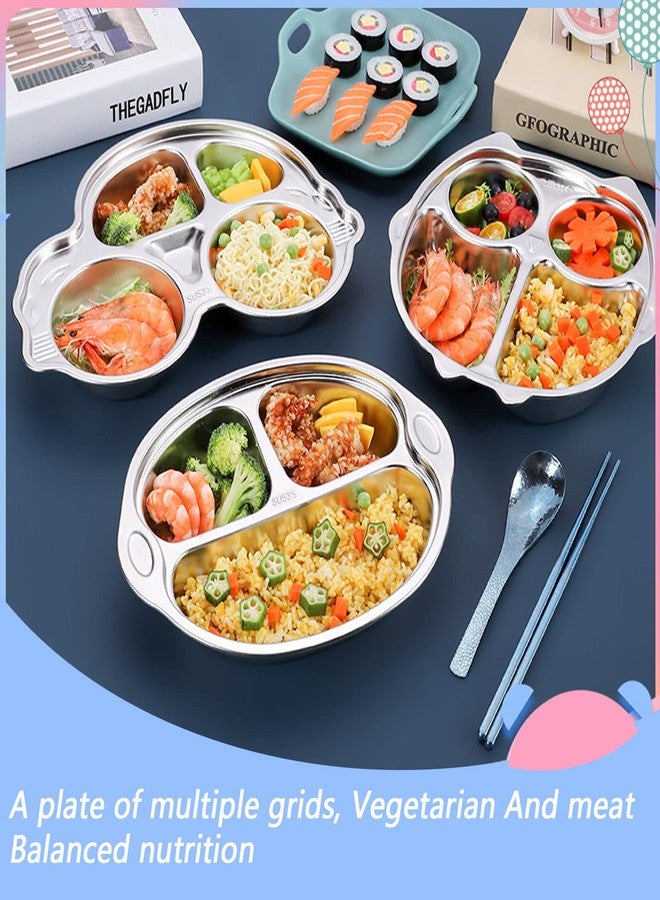 Senvasfa Stainless Steel Plate Divided Meal Tray Sections Dinner Dish for Babies, Toddlers and Kids Eating Food Car Shape BPA-Free Safe Fun Non-Toxic Heavy Duty (silver 2 pack) - Image 2